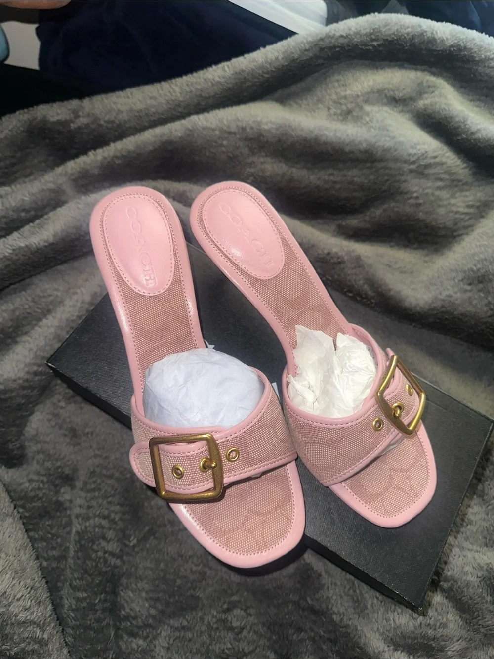 Coach Pink Slide Mules with Gold Buckle